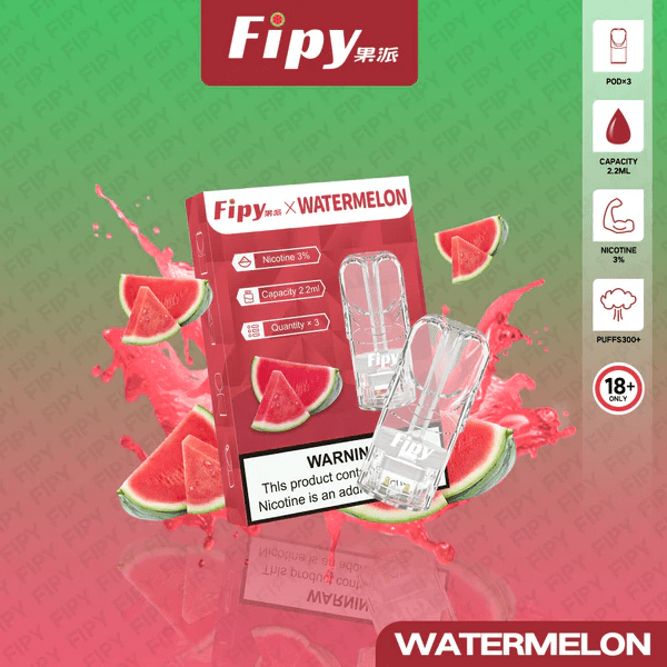 FIPY 冰感西瓜煙彈極致冰爽情境圖,西瓜與冰塊飛濺